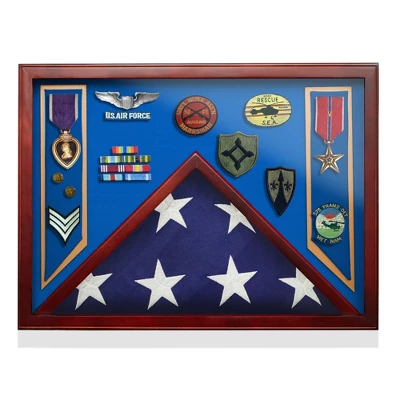 Reminded Military Shadow Box Display Case For Medals & Burial Flag - Solid Wood Cabinet With Velvet Insert 2 Reminded Military Shadow Box Display Case For Medals & Burial Flag - Solid Wood Cabinet With Velvet Insert - Image 2