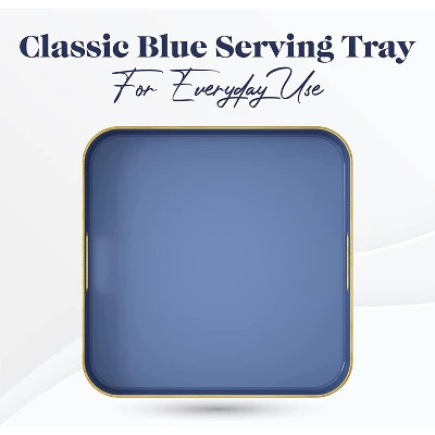 American Atelier Blue Square Large Tray With Gold Trimming & Handles 2 American Atelier Blue Square Large Tray With Gold Trimming & Handles - Image 2