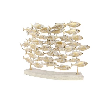 18" X 24" Decorative Coastal Style Carved Metal Fish Sculpture White/Gold - Olivia & May 6 18" X 24" Decorative Coastal Style Carved Metal Fish Sculpture White/Gold - Olivia & May - Image 6