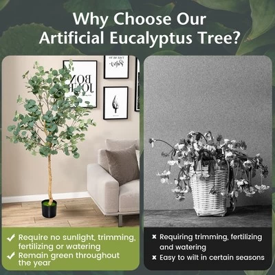 Costway 5.5FT Artificial Tree Fake Eucalyptus Tree For Living Room Office Home Decor 6 Costway 5.5FT Artificial Tree Fake Eucalyptus Tree For Living Room Office Home Decor - Image 6
