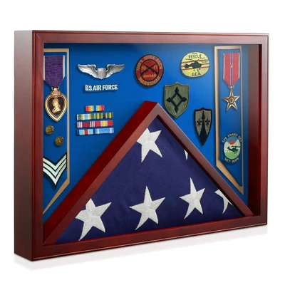 Reminded Military Shadow Box Display Case For Medals & Burial Flag - Solid Wood Cabinet With Velvet Insert 7 Reminded Military Shadow Box Display Case For Medals & Burial Flag - Solid Wood Cabinet With Velvet Insert - Image 7