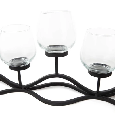 22" X 8" Decorative Iron 5-Tealight Candle Holder Black - Danya B 2 22" X 8" Decorative Iron 5-Tealight Candle Holder Black - Danya B - Image 2