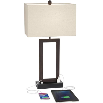 360 Lighting Todd Modern Table Lamp 30" Tall Bronze Rectangular With USB And AC Power Outlet In Base Oatmeal Fabric Shade For Living Room Office House 2 360 Lighting Todd Modern Table Lamp 30" Tall Bronze Rectangular With USB And AC Power Outlet In Base Oatmeal Fabric Shade For Living Room Office House - Image 2