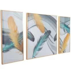 Set Of 3 Porcelain Bird Feathers Framed Wall Arts With Gold Aluminum Frames Blue - CosmoLiving By Cosmopolitan -Art Wall Deals Store GUEST 213f4be0 1110 4276 b320 c9e37b2d15d0