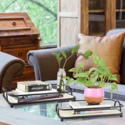 2pc Modern Rectangle Wood And Metal Serving Tray Set Brown - Stonebriar Collection -Art Wall Deals Store GUEST 250513a7 e1ba 4b43 8e29 3612d886e6e2