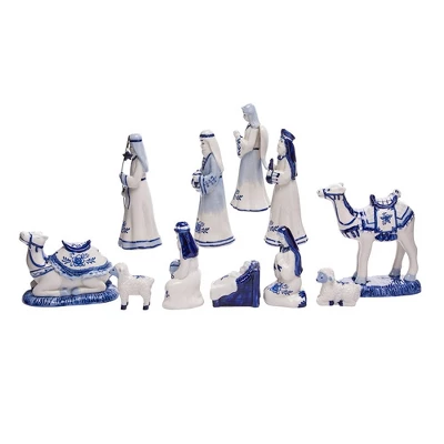 Kurt Adler 1.97-6.7 Inch Porcelain Delft Blue Nativity Set, 11-Piece Set 2 Kurt Adler 1.97-6.7 Inch Porcelain Delft Blue Nativity Set, 11-Piece Set - Image 2