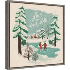 16" X 16" Winter Bliss V Ice Skating By Janelle Penner Framed Canvas Wall Art - Amanti Art