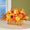 Collections Etc LED Lighted Autumn Floral Basket Centerpiece 16 X 9 X 10.5