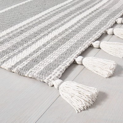Pick Stitch Textured Stripe With Tassel Rug Jet Gray - Hearth & Hand™ With Magnolia 1 Pick Stitch Textured Stripe With Tassel Rug Jet Gray - Hearth & Hand™ With Magnolia