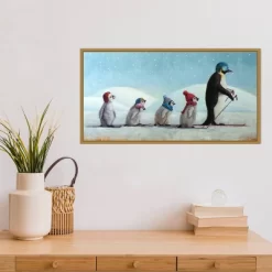 26" X 14" Ski School Penguins By Lucia Heffernan Framed Canvas Wall Art - Amanti Art -Art Wall Deals Store GUEST 31db0132 ef73 4b2c bcfc a5ebb096a72b