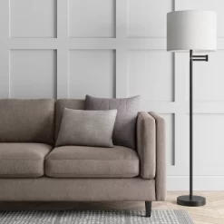 Metal Column Swing Arm Floor Lamp Black - Threshold™
