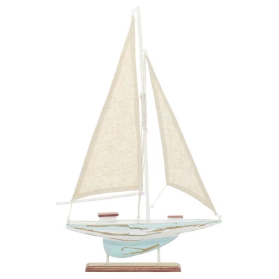 22" X 14" Decorative Coastal Pine Wood And Linen Sailing Boat Sculpture - Olivia & May 3 22" X 14" Decorative Coastal Pine Wood And Linen Sailing Boat Sculpture - Olivia & May - Image 3