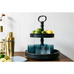 2 Tier 15" X 18.5" Distressed Wood Tray With Metal Handle Black - Storied Home -Art Wall Deals Store GUEST 391589d8 f286 4f70 8dcc 9eb41fc4c039