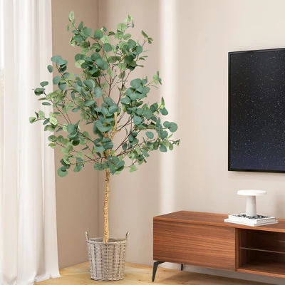 Costway 5.5FT Artificial Tree Fake Eucalyptus Tree For Living Room Office Home Decor 3 Costway 5.5FT Artificial Tree Fake Eucalyptus Tree For Living Room Office Home Decor - Image 3