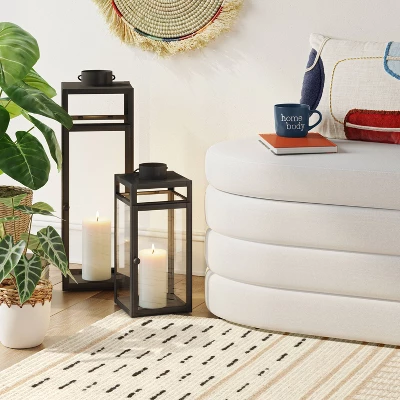 24" X 8" Decorative Metal Lantern Candle Holder Black - Threshold™ 1 24" X 8" Decorative Metal Lantern Candle Holder Black - Threshold™