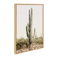 23" X 33" Sylvie Sunrise Cactus Framed Canvas By Amy Peterson Natural - Kate & Laurel All Things Decor