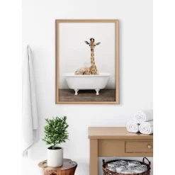 18" X 24" Blake Giraffe 2 In Tub Color Framed Printed Glass By Amy Peterson Art Studio Natural - Kate & Laurel All Things Decor -Art Wall Deals Store GUEST 4d1914cb 3b2c 4eb0 af22 6de4d439c4e6