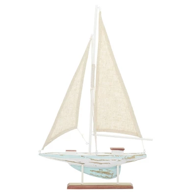 22" X 14" Decorative Coastal Pine Wood And Linen Sailing Boat Sculpture - Olivia & May 6 22" X 14" Decorative Coastal Pine Wood And Linen Sailing Boat Sculpture - Olivia & May - Image 6