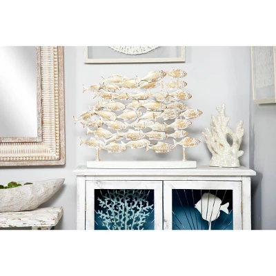 18" X 24" Decorative Coastal Style Carved Metal Fish Sculpture White/Gold - Olivia & May 1 18" X 24" Decorative Coastal Style Carved Metal Fish Sculpture White/Gold - Olivia & May