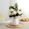 Farmlyn Creek 4 Piece Artificial White Roses, Fake Faux Flowers Plants With Ceramic Vase For Indoor Spring Home Decor