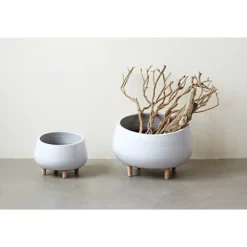 8" X 12.5" Planter With Wood Feet White - Storied Home