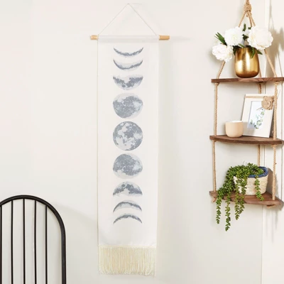 Okuna Outpost Bohemian Style Moon Phases Tapestry Hanging Wall Art For Home Decor, White, 12 X 49 In 2 Okuna Outpost Bohemian Style Moon Phases Tapestry Hanging Wall Art For Home Decor, White, 12 X 49 In - Image 2