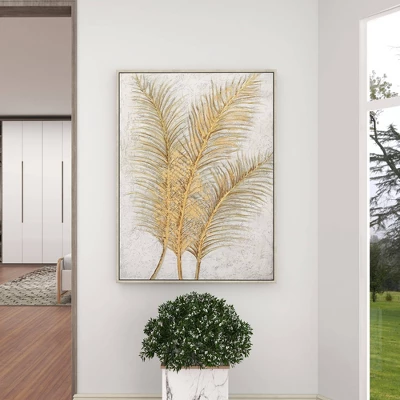Canvas Leaf Framed Wall Art With Silver Frame Gold - CosmoLiving By Cosmopolitan 9 Canvas Leaf Framed Wall Art With Silver Frame Gold - CosmoLiving By Cosmopolitan - Image 9