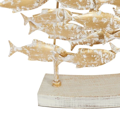 18" X 24" Decorative Coastal Style Carved Metal Fish Sculpture White/Gold - Olivia & May 4 18" X 24" Decorative Coastal Style Carved Metal Fish Sculpture White/Gold - Olivia & May - Image 4