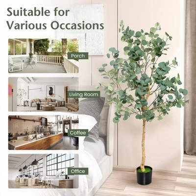 Costway 5.5FT Artificial Tree Fake Eucalyptus Tree For Living Room Office Home Decor 8 Costway 5.5FT Artificial Tree Fake Eucalyptus Tree For Living Room Office Home Decor - Image 8