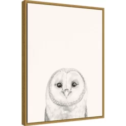 18" X 24" Animal Mug III Owl By Victoria Borges Framed Canvas Wall Art Gold - Amanti Art