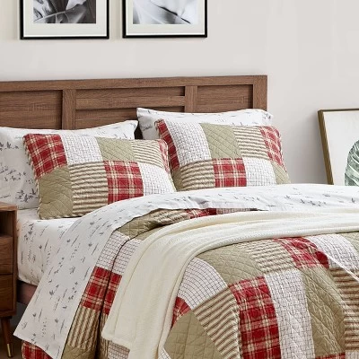 Eddie Bauer Camano Island Plaid Cotton Quilt Set - Red 2 Eddie Bauer Camano Island Plaid Cotton Quilt Set - Red - Image 2
