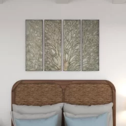 Metal Tree Wall Decor With Embossed Design Set Of 4 Brown - Olivia & May -Art Wall Deals Store GUEST 73d79967 f9e6 4048 ba93 928175e2e271