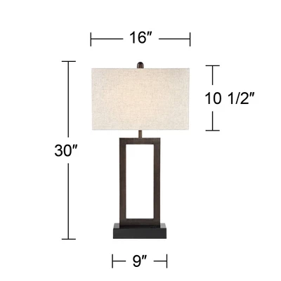 360 Lighting Todd Modern Table Lamp 30" Tall Bronze Rectangular With USB And AC Power Outlet In Base Oatmeal Fabric Shade For Living Room Office House 5 360 Lighting Todd Modern Table Lamp 30" Tall Bronze Rectangular With USB And AC Power Outlet In Base Oatmeal Fabric Shade For Living Room Office House - Image 5