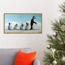 26" X 14" Ski School Penguins By Lucia Heffernan Framed Canvas Wall Art - Amanti Art -Art Wall Deals Store GUEST 7584de0c 3f27 4959 bf8a 6eff8795f927