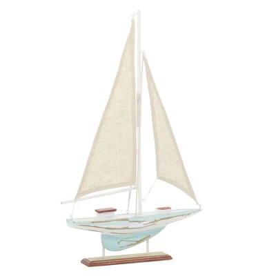 22" X 14" Decorative Coastal Pine Wood And Linen Sailing Boat Sculpture - Olivia & May 17 22" X 14" Decorative Coastal Pine Wood And Linen Sailing Boat Sculpture - Olivia & May - Image 17