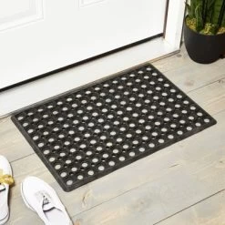 Juvale Black Rubber Welcome Door Mat Nonslip Indoor Outdoor Doormat (23.5 X 15.75 Inches)
