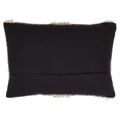 Saro Lifestyle Pom Pom Stripe Pillow - Poly Filled, 14"x23" Oblong, Black 1 Saro Lifestyle Pom Pom Stripe Pillow - Poly Filled, 14"x23" Oblong, Black