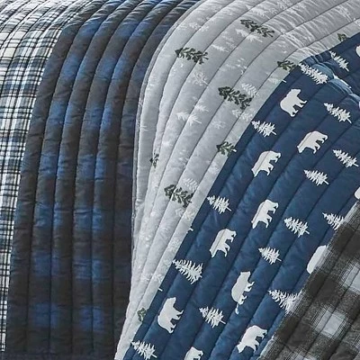 Creek Plaid Reversible Quilt Set Blue - Eddie Bauer 4 Creek Plaid Reversible Quilt Set Blue - Eddie Bauer - Image 4
