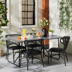 2pk Wicker Weave Outdoor Padded Dining Chair Set - Dark Gray - Hearth & Hand™ With Magnolia