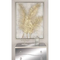Canvas Leaf Framed Wall Art With Silver Frame Gold - CosmoLiving By Cosmopolitan