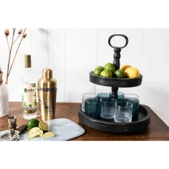 2 Tier 15" X 18.5" Distressed Wood Tray With Metal Handle Black - Storied Home -Art Wall Deals Store GUEST 84862cbf c883 4d2b 8eb8 34666aeaa76e