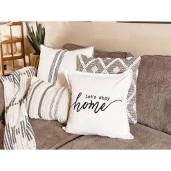 20"x20" Oversize 'Let's Stay At Home' Family-Friendly Square Throw Pillow Cover White - Lush Décor -Art Wall Deals Store GUEST 8844ca38 ed49 45d3 af8e 30ef69232c9e