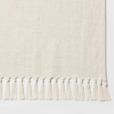 60" X 104" Cotton Slub Tablecloth With Tied Fringe Light Beige - Threshold™ 2 60" X 104" Cotton Slub Tablecloth With Tied Fringe Light Beige - Threshold™ - Image 2