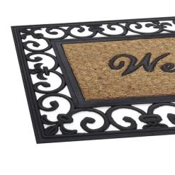 Kate Aurora 18"x30" Rectangular Fleur De Lis Outdoor Heavy Duty Rubber & Coir Skid Resistant Welcome Door Mat - Black