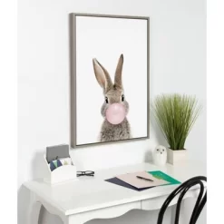 23" X 33" Sylvie Bubblegum Bunny Framed Canvas Wall Art By Amy Peterson Gray - Kate And Laurel -Art Wall Deals Store GUEST 9162f0e0 c3ff 48a9 b9aa 0f4b16bc1c7a