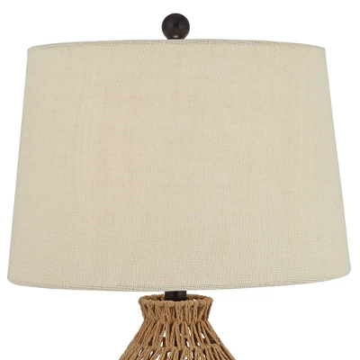 360 Lighting San Carlos Modern Coastal Table Lamp 29" Tall Natural Rattan Wicker Oatmeal Fabric Drum Shade For Bedroom Living Room Bedside Nightstand 3 360 Lighting San Carlos Modern Coastal Table Lamp 29" Tall Natural Rattan Wicker Oatmeal Fabric Drum Shade For Bedroom Living Room Bedside Nightstand - Image 3