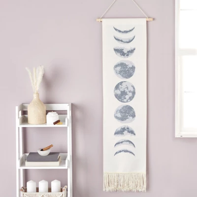 Okuna Outpost Bohemian Style Moon Phases Tapestry Hanging Wall Art For Home Decor, White, 12 X 49 In 1 Okuna Outpost Bohemian Style Moon Phases Tapestry Hanging Wall Art For Home Decor, White, 12 X 49 In