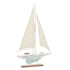 22" X 14" Decorative Coastal Pine Wood And Linen Sailing Boat Sculpture - Olivia & May