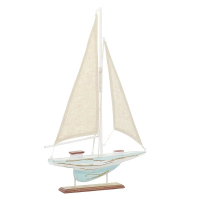 22" X 14" Decorative Coastal Pine Wood And Linen Sailing Boat Sculpture - Olivia & May 1 22" X 14" Decorative Coastal Pine Wood And Linen Sailing Boat Sculpture - Olivia & May
