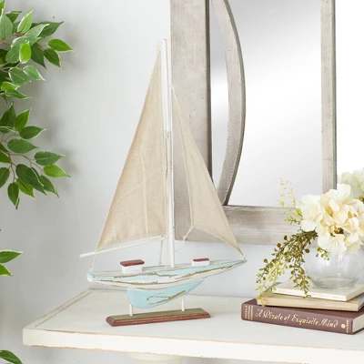 22" X 14" Decorative Coastal Pine Wood And Linen Sailing Boat Sculpture - Olivia & May 18 22" X 14" Decorative Coastal Pine Wood And Linen Sailing Boat Sculpture - Olivia & May - Image 18
